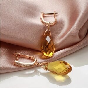 Rose Gold Plated Shiny Drop Yellow Zirconia Earrings